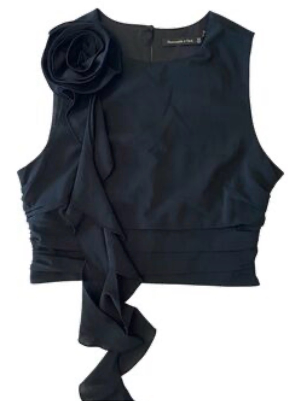 Abercrombie & Fitch Black Sleeveless Crop Top with Rosette and Draped Sash